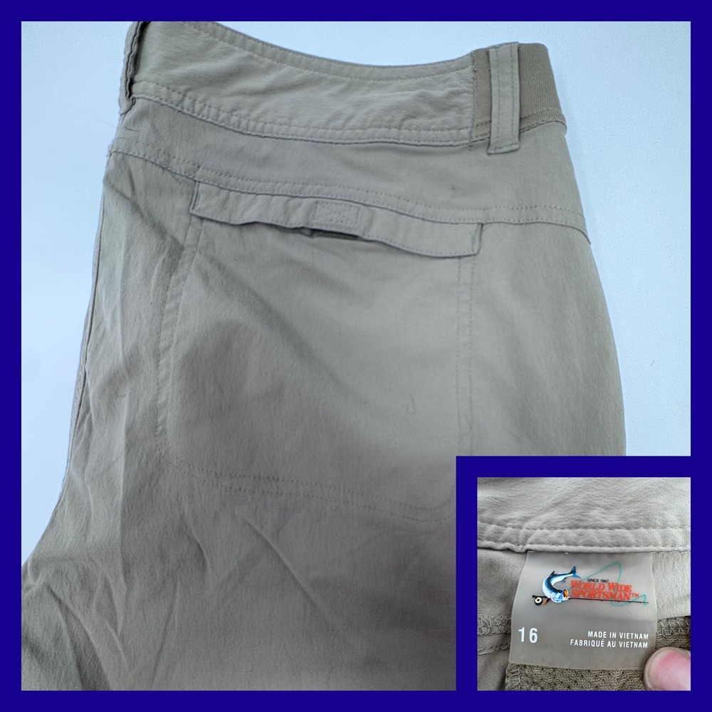 World Wide Sportsman Convertible Pants Womens 16 Khaki Tan Zip Off Hiking Cargo
